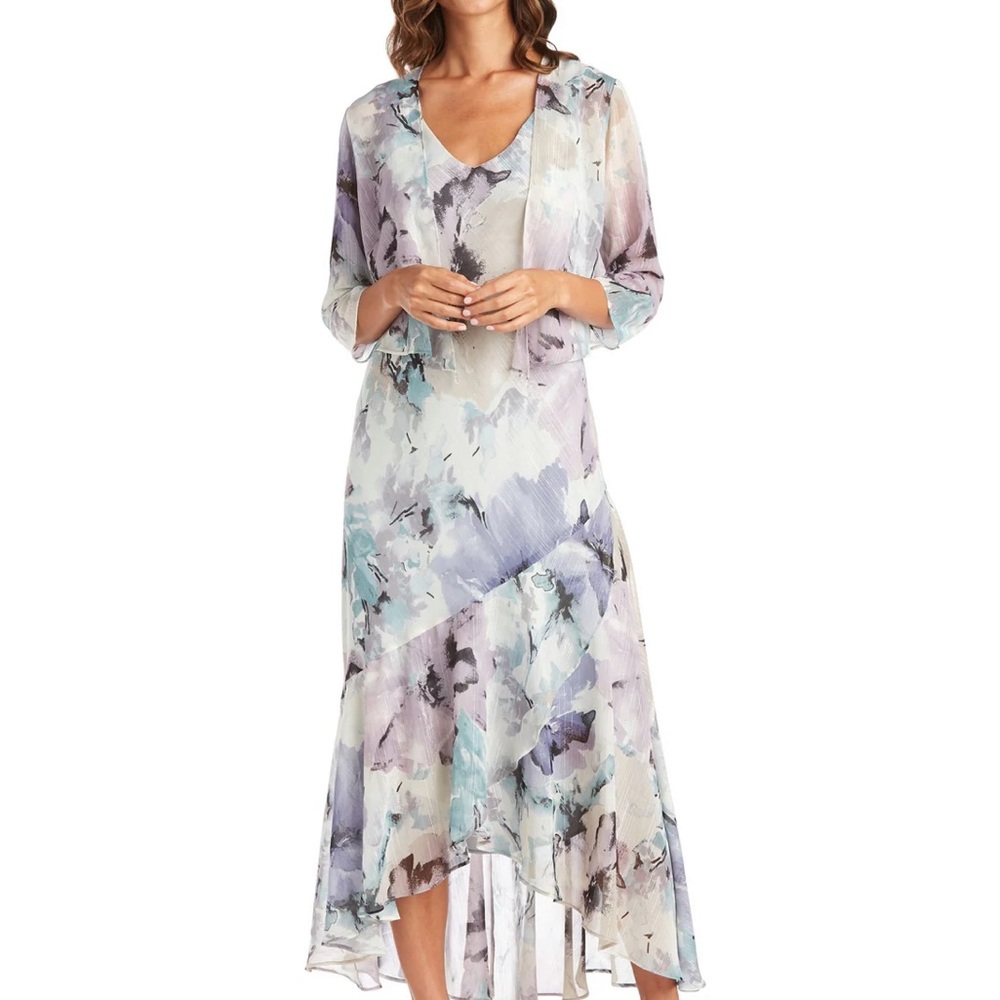 R & M Richards Pastel Floral Chiffon Jacket Dress